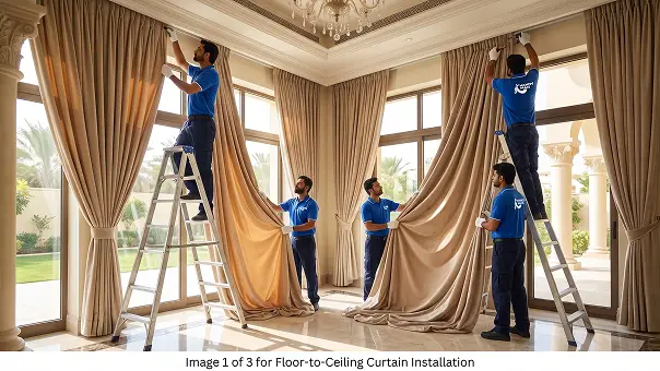 Floor-to-ceiling curtain installation in Dubai
