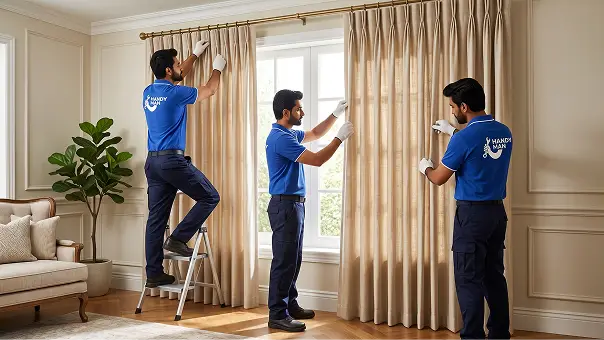 Pinch pleat curtain installation in Dubai