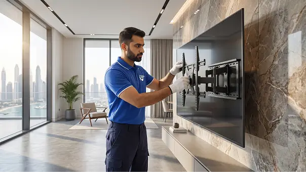 Wall mounted TV installation in Dubai