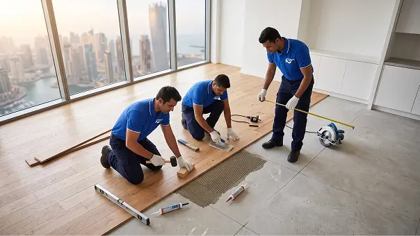 Wooden flooring installation in Dubai